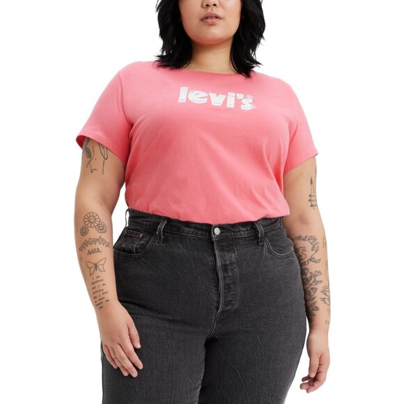 Levi's Trendy Plus Size Perfect Logo Cotton T-Shirt Pink Size 2X - Picture 1 of 1